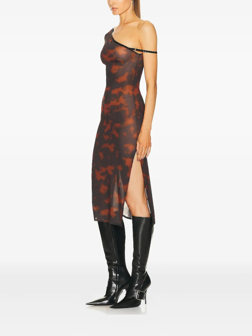 Courrèges abstract-pattern print midi dress - Bruin