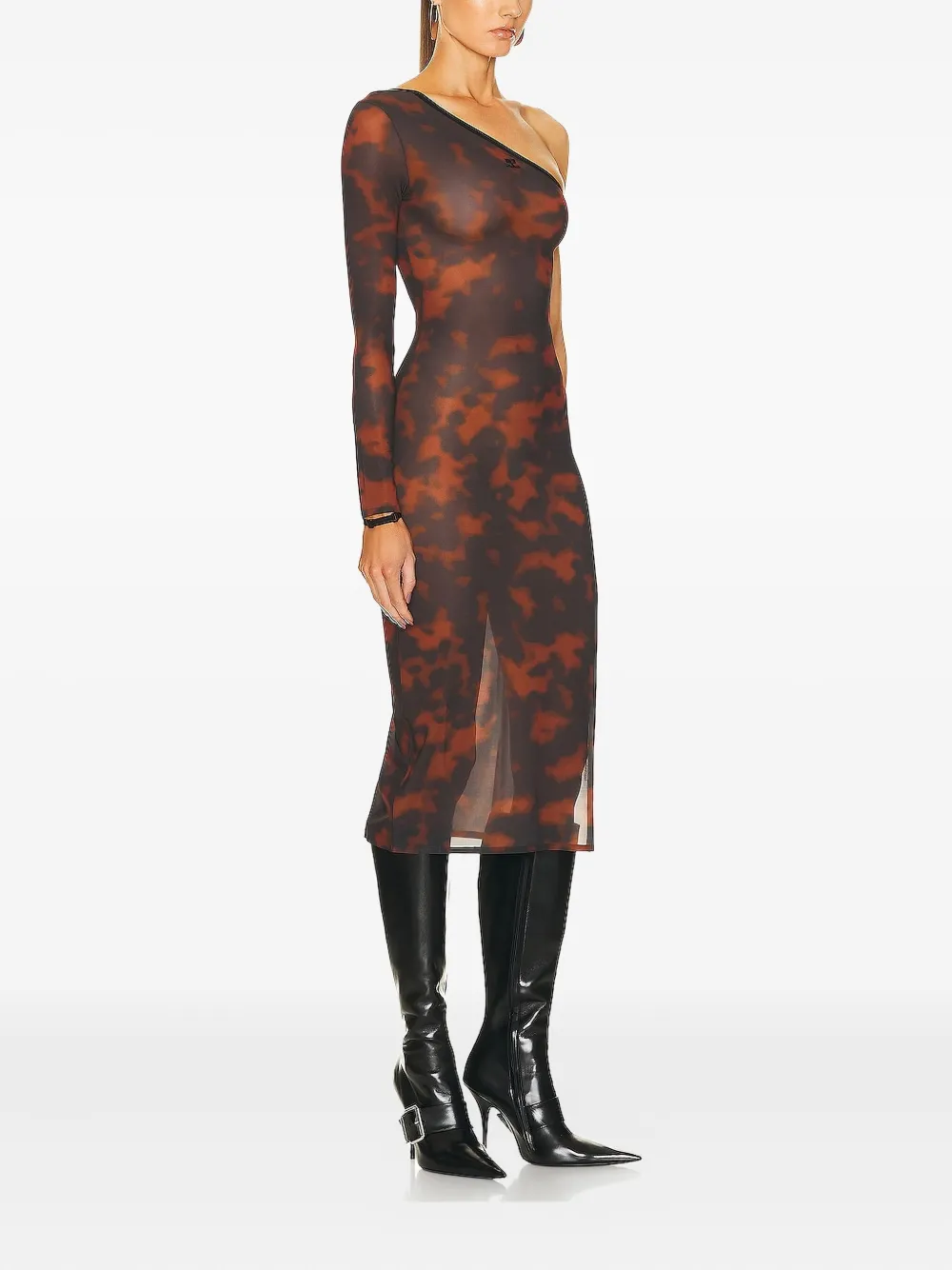 Courrèges Abstract-pattern Print Midi Dress In Brown
