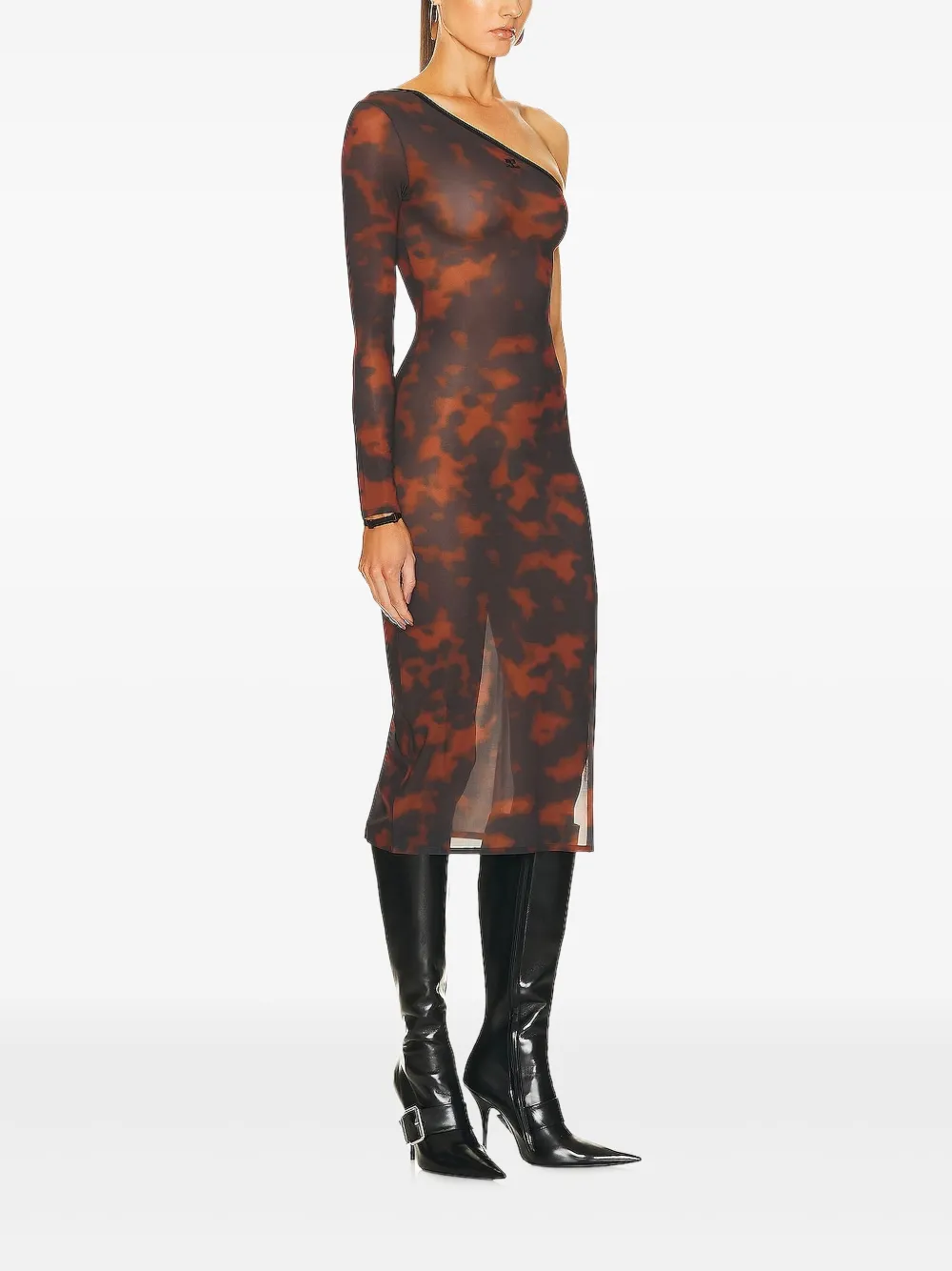  Courrèges Abstract-pattern Print Midi Dress - Brown 