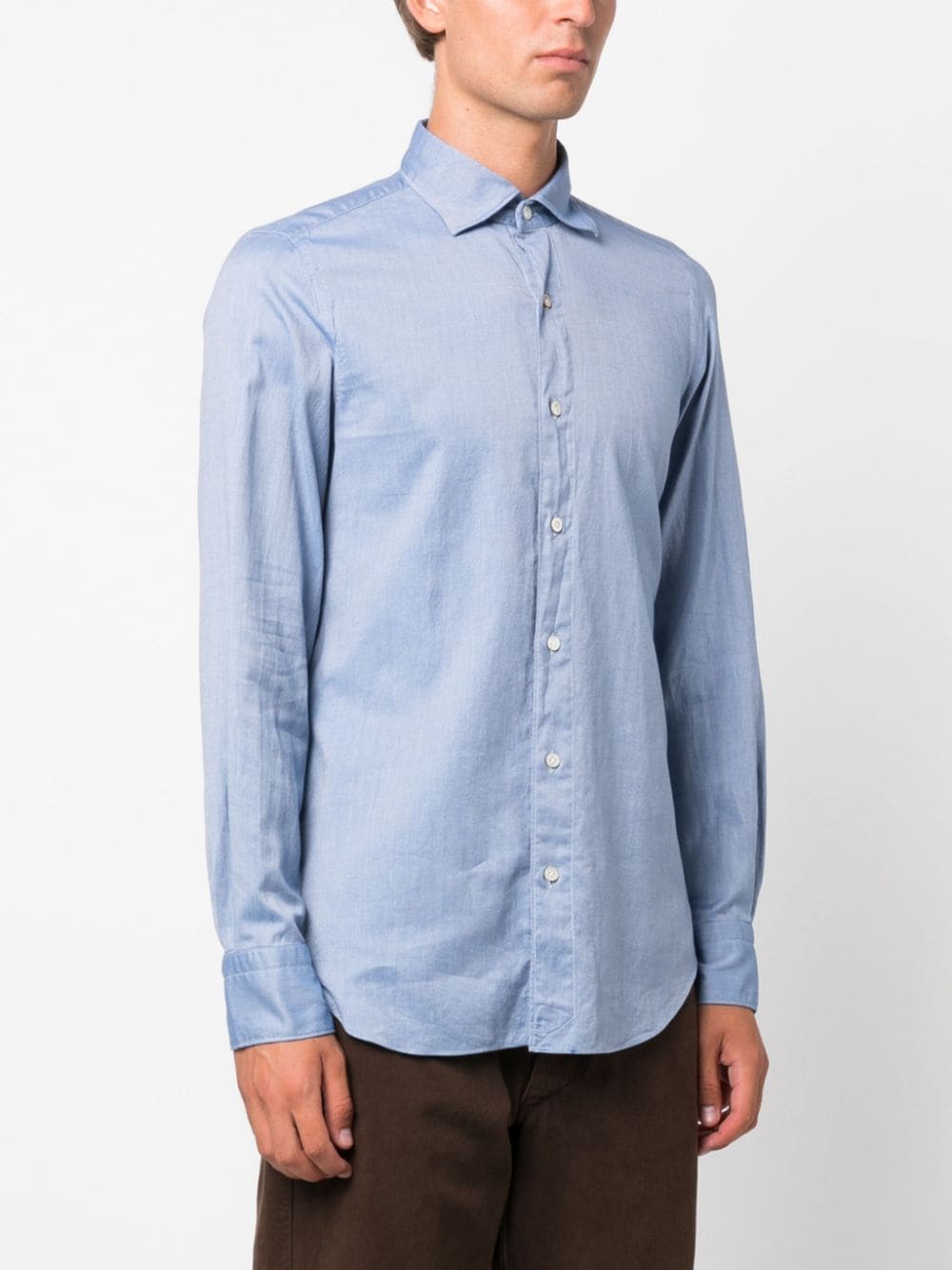 Shop Finamore 1925 Napoli Tokyo Long-sleeve Cotton Shirt In 04 Light Blue