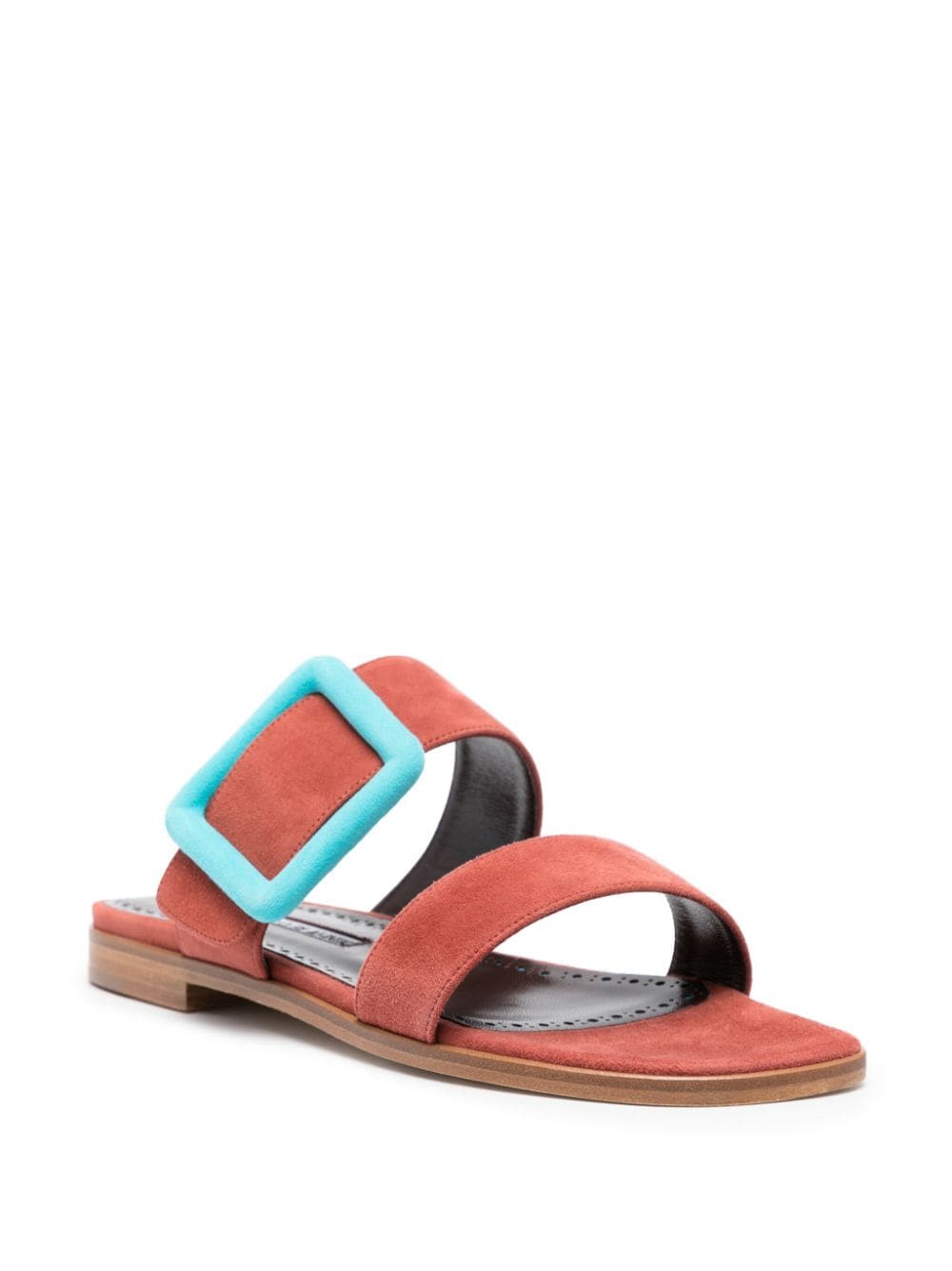Shop Manolo Blahnik Buckle-detail Suede Sandals In Pink