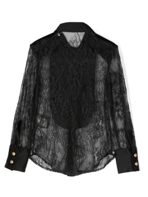 panelled Chantilly-lace shirt