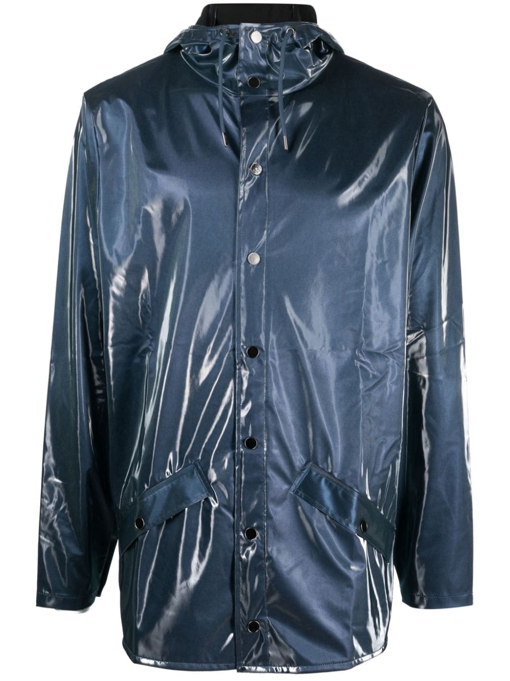 Rains Iridescent Faux-leather Hooded Raincoat In Blue