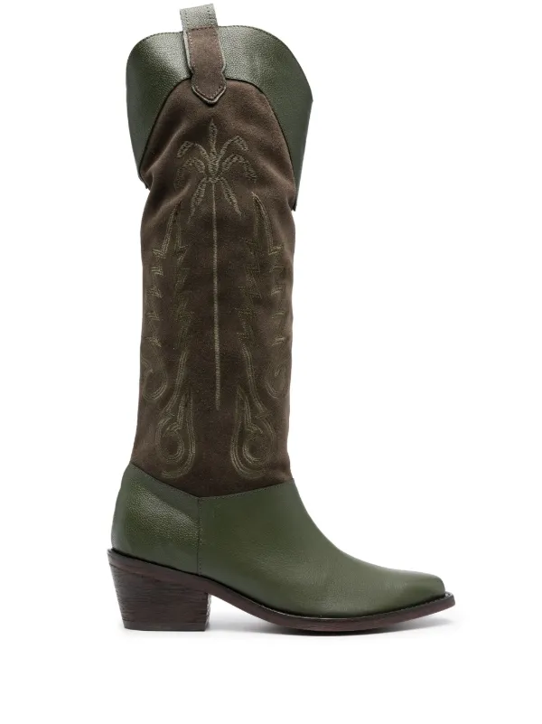Johanna Ortiz Edge of the World Suede Cowboy Boots in Green
