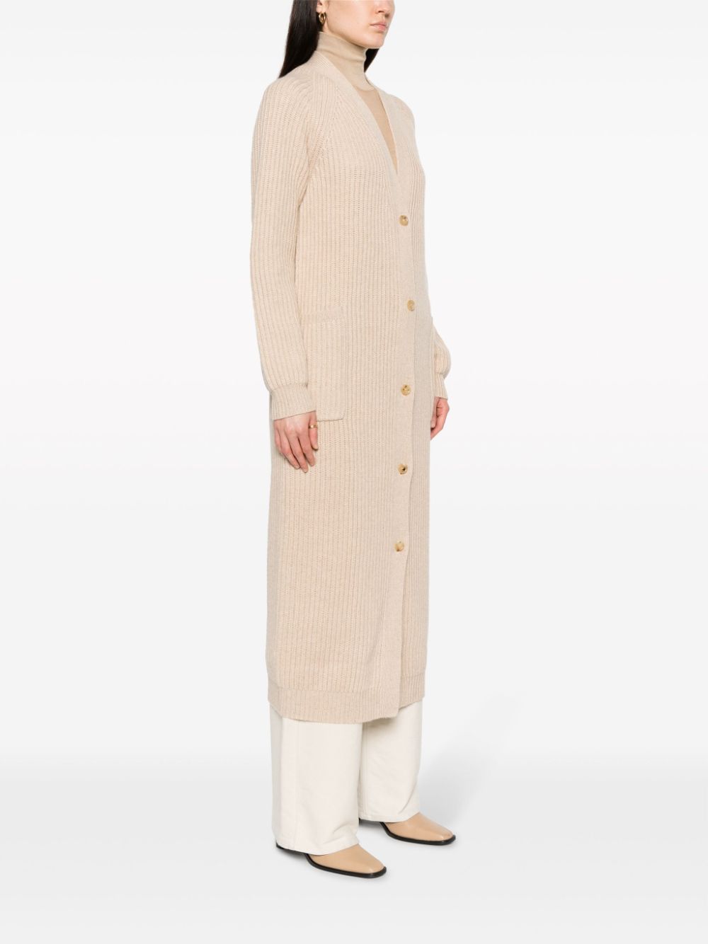 Shop Max Mara Ribbed-knit Wool-cashmere Cardi-coat In Neutrals