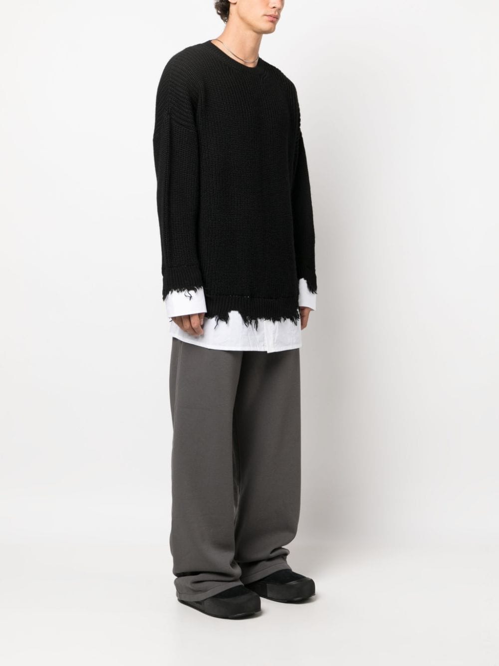 Shop Mm6 Maison Margiela Layered Waffle-knit Jumper In Black