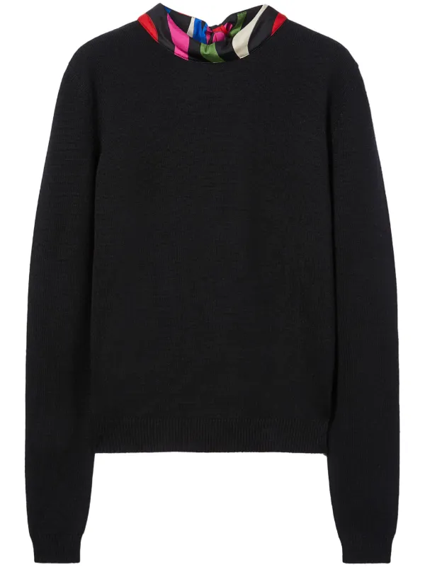 Pucci Marmo-print Scarf-detail Wool Jumper in Black