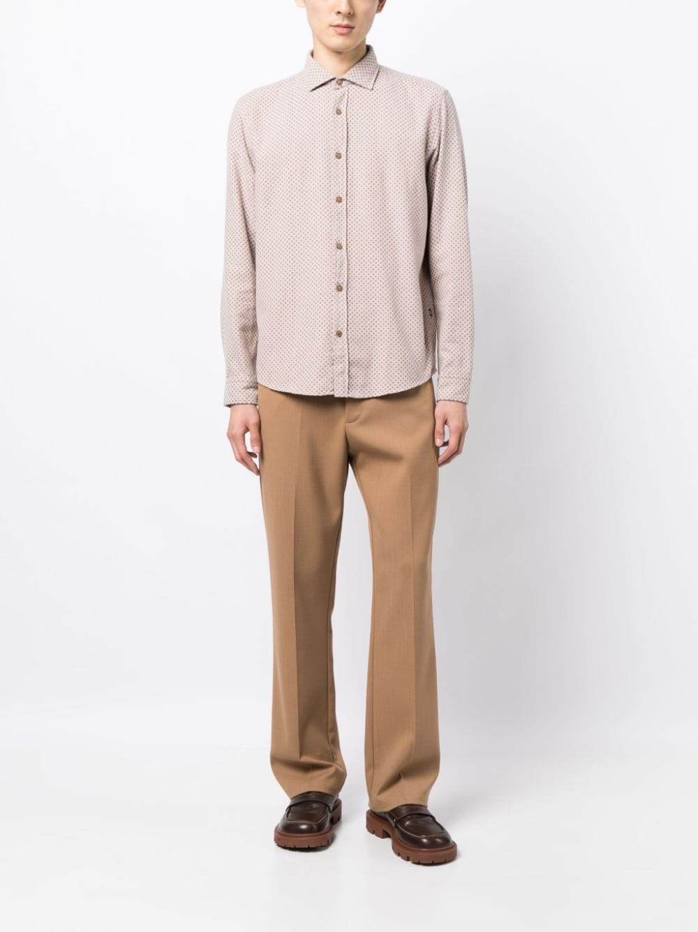 Shop Hugo Boss Micro-dot Cotton Shirt In Brown