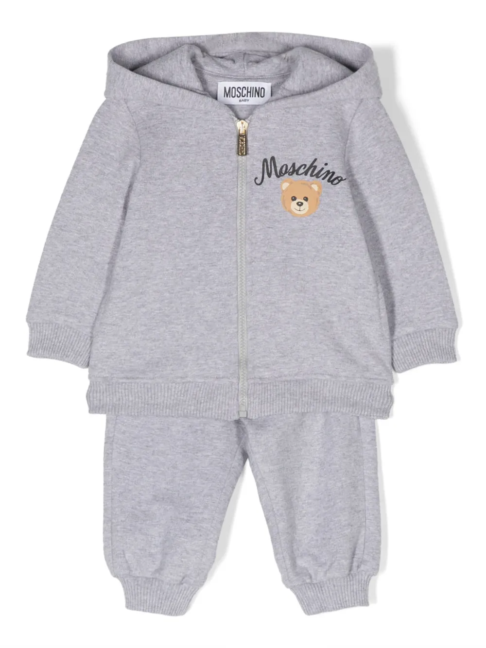 Moschino Teddy-bear Print Cotton Tracksuit Set In Grey