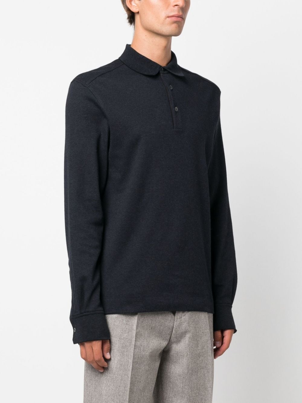 Shop Zegna Club-collar Cotton Polo Shirt In Blue