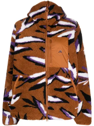 Adidas By Stella McCartney leaf print zip up Fleece Jacket Brown FARFETCH BH