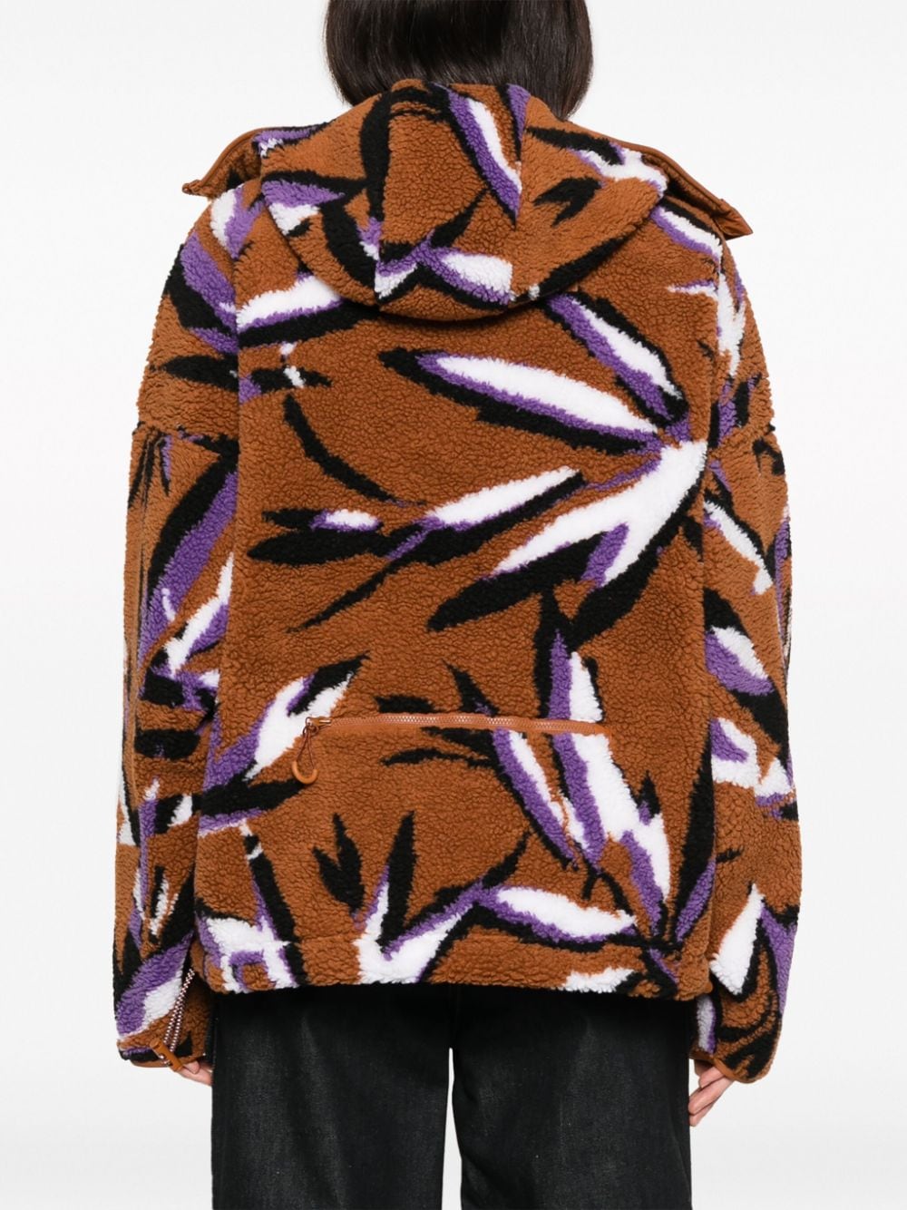 Shop Adidas By Stella Mccartney Leaf-print Zip-up Fleece Jacket In Brown