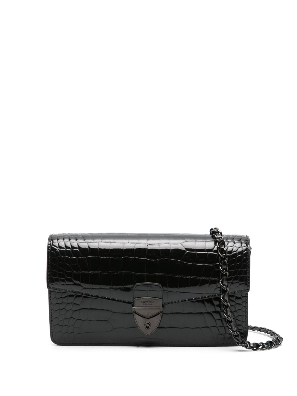 Aspinal Of London Mayfair logo-lettering patent-leather clutch bag - Nero