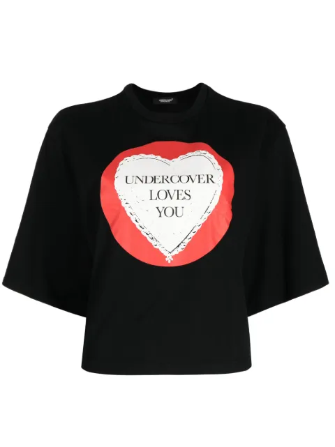 Undercover logo-flocked cotton cropped T-shirt