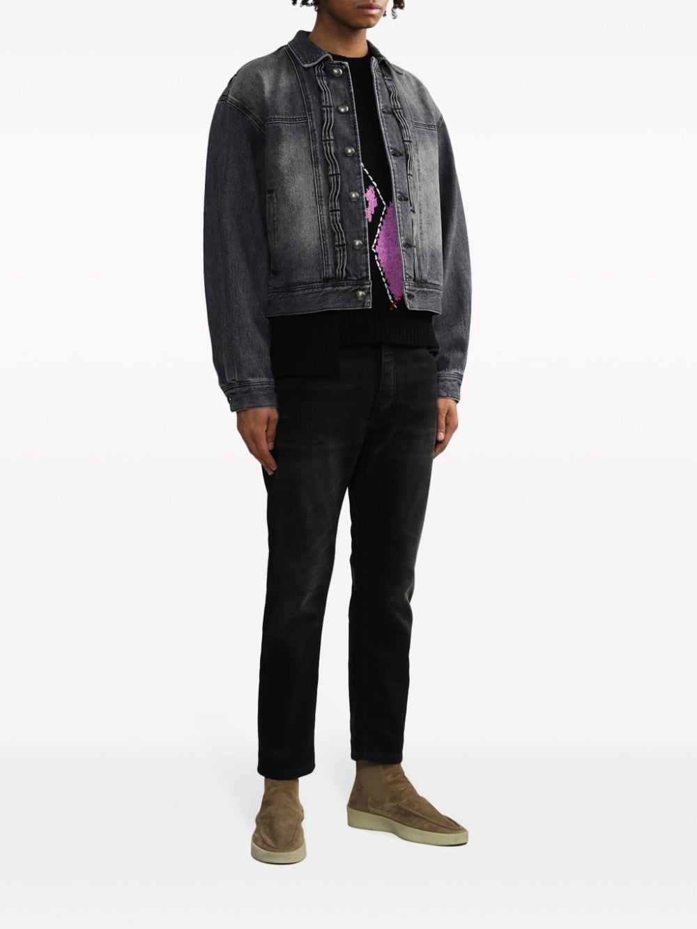 Shop Andersson Bell Spread-collar Cotton Denim Jacket In Black