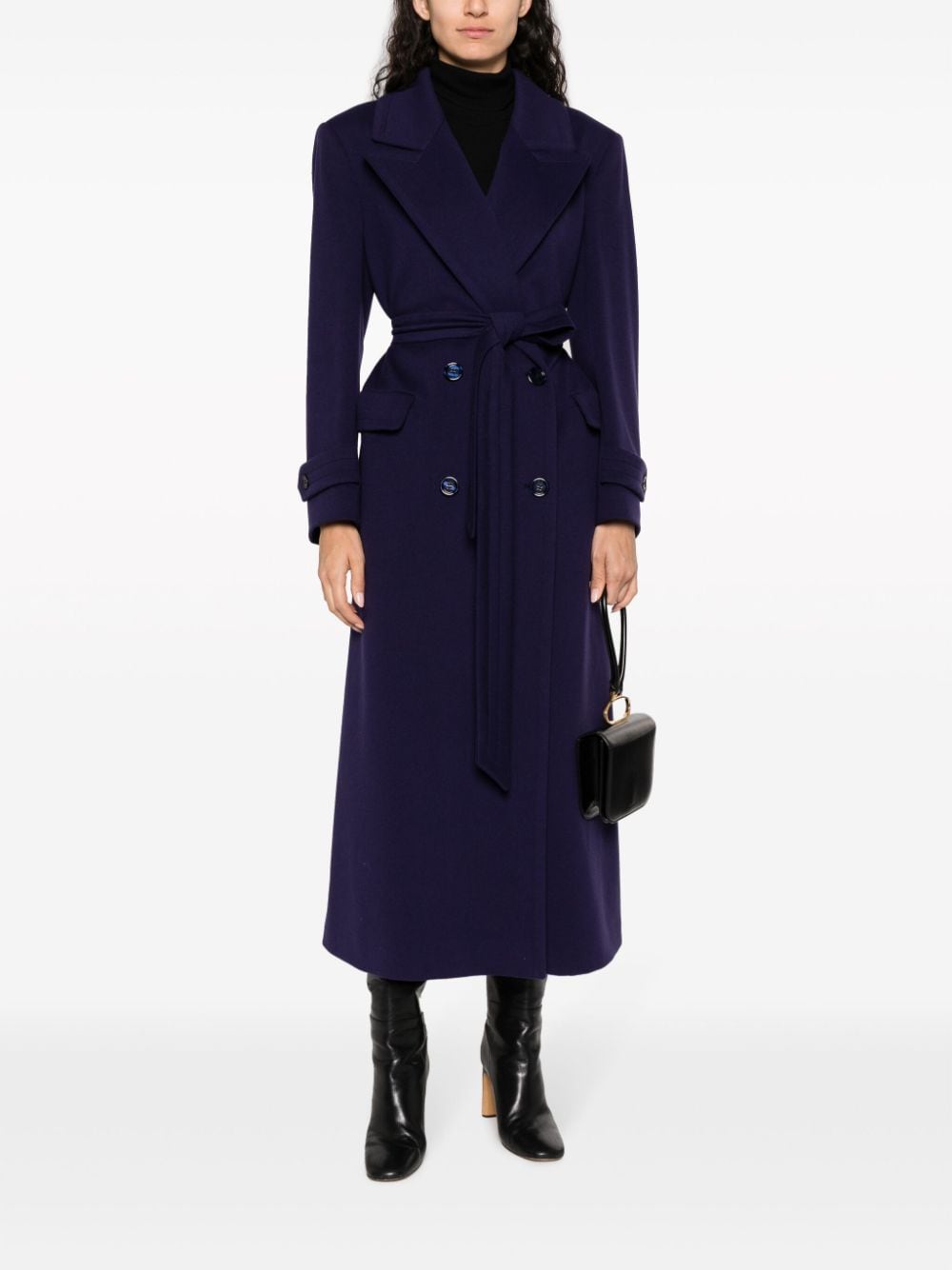 Tagliatore notched-lapels belted maxi coat - Paars