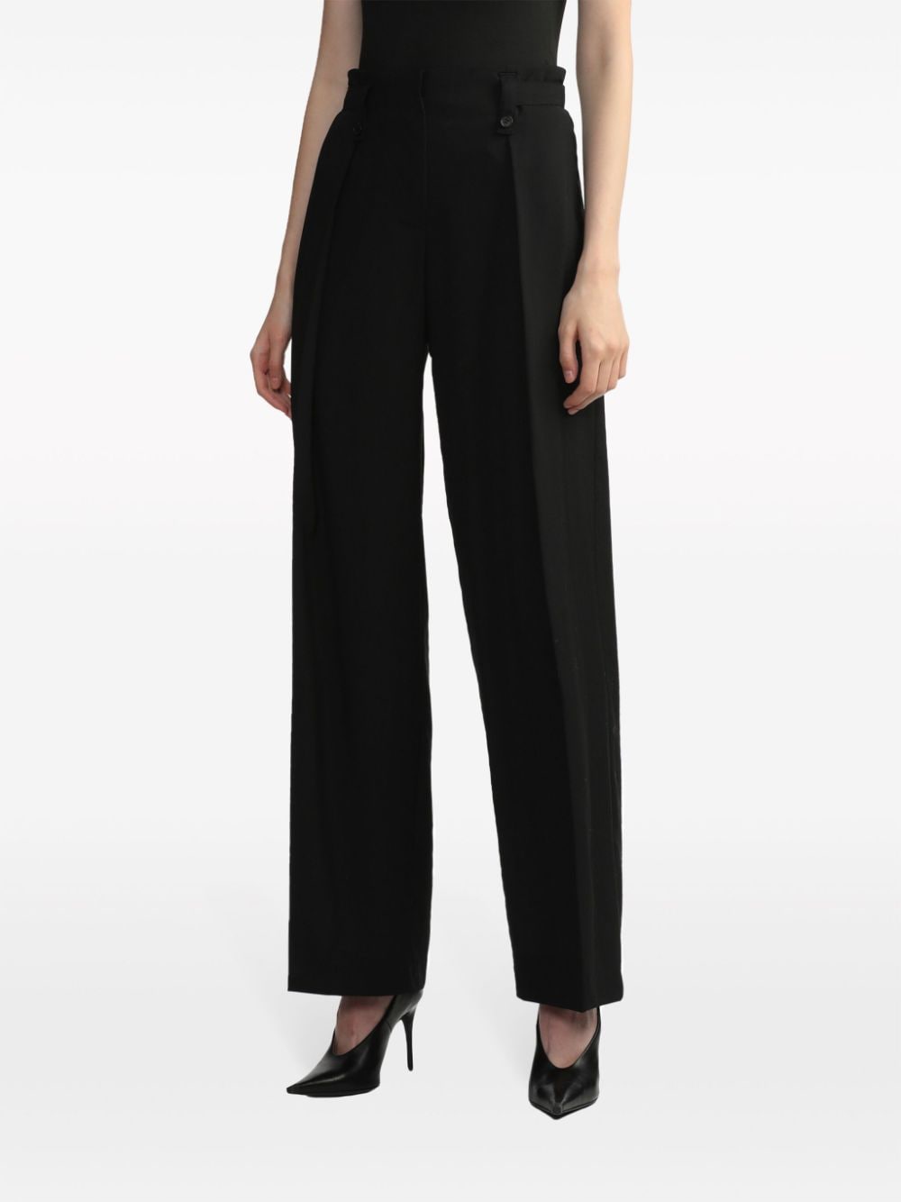 Shop Low Classic High-waisted Wool Tailored Trousers In Black