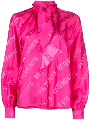 VETEMENTS logo-jacquard tie-neck Shirt Pink FARFETCH