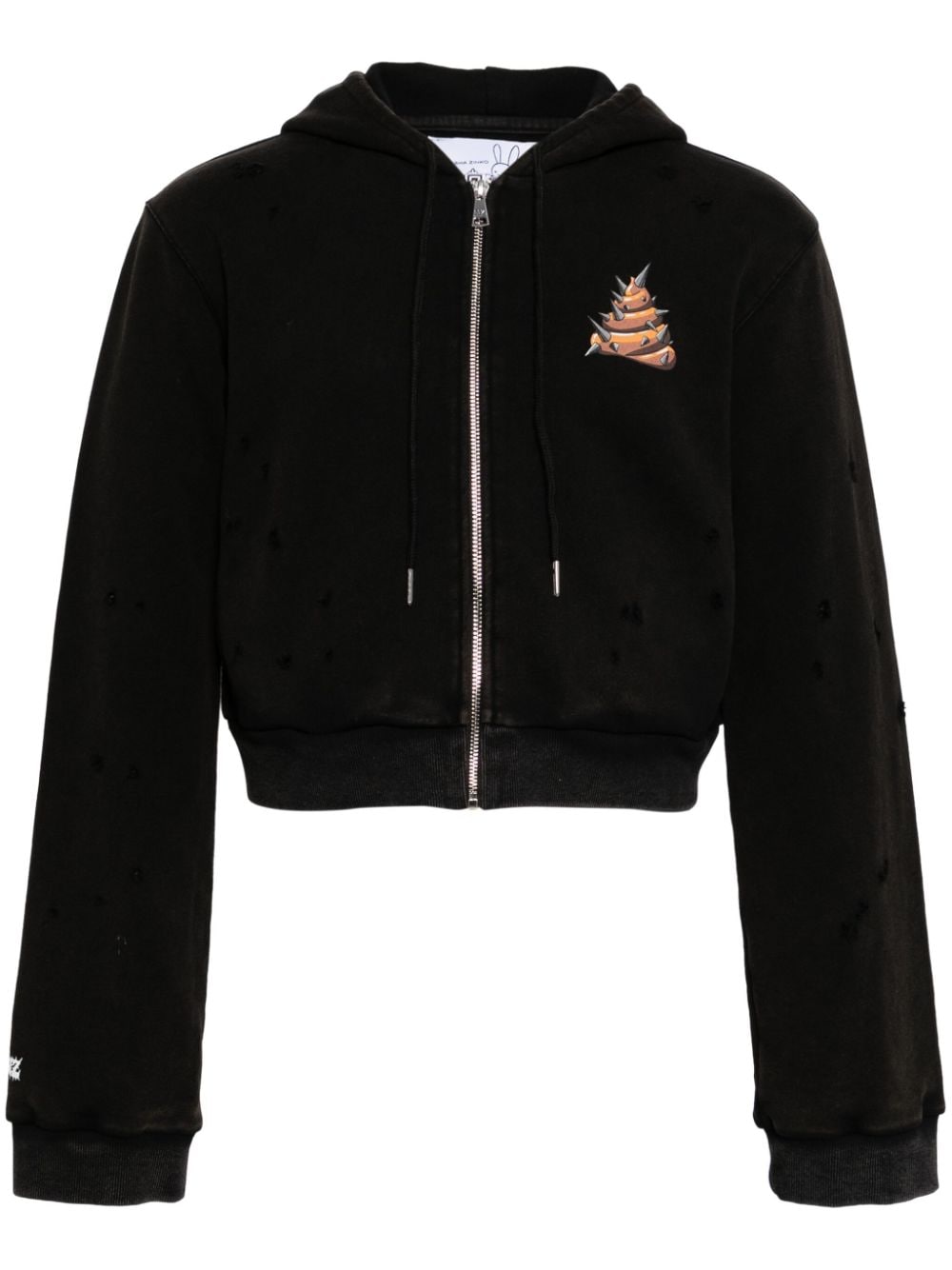 Natasha Zinko slogan-print cropped zip-up hoodie BLACK