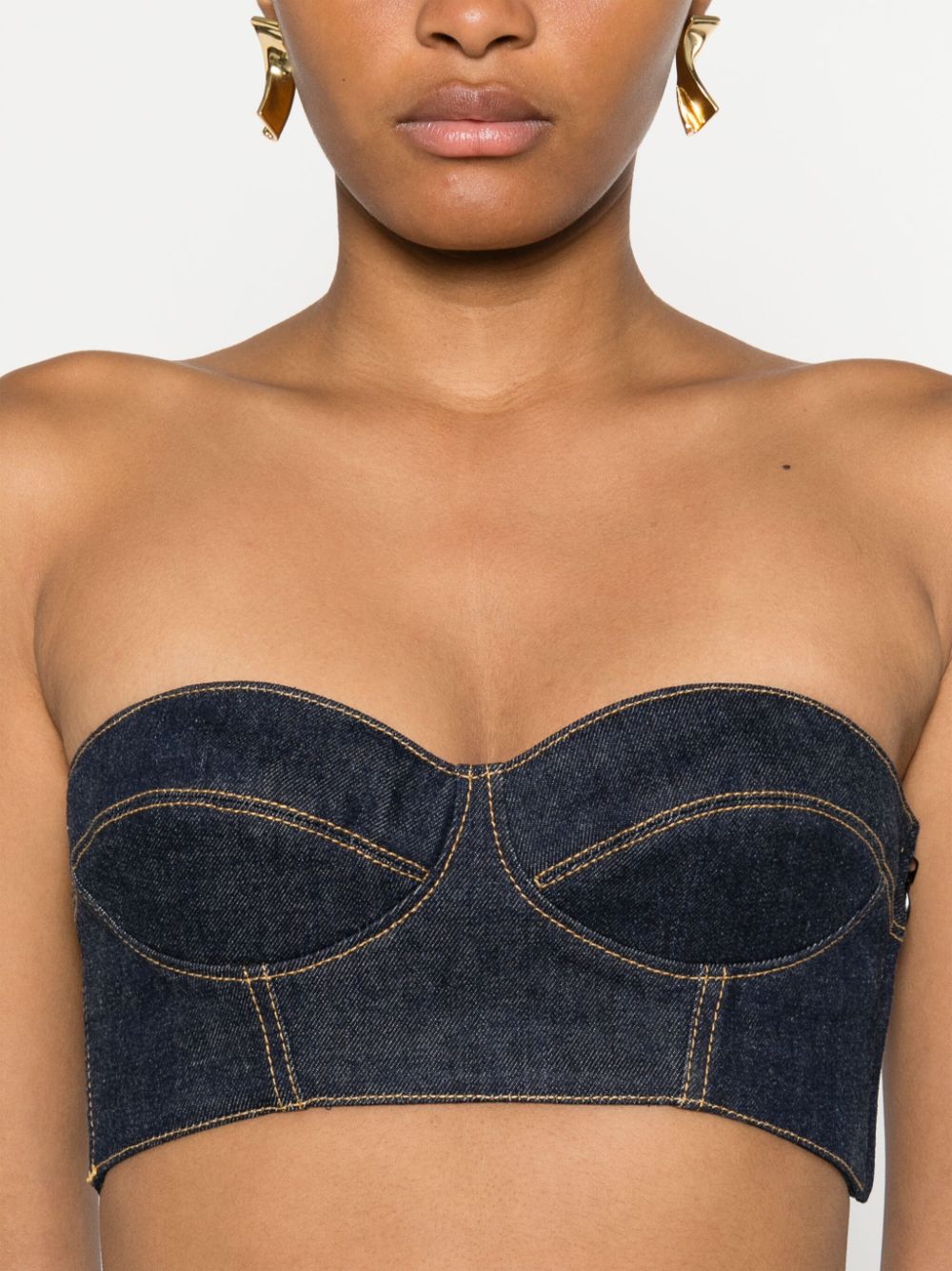 Alaïa Denim Bustier Top Blue Farfetch 7490