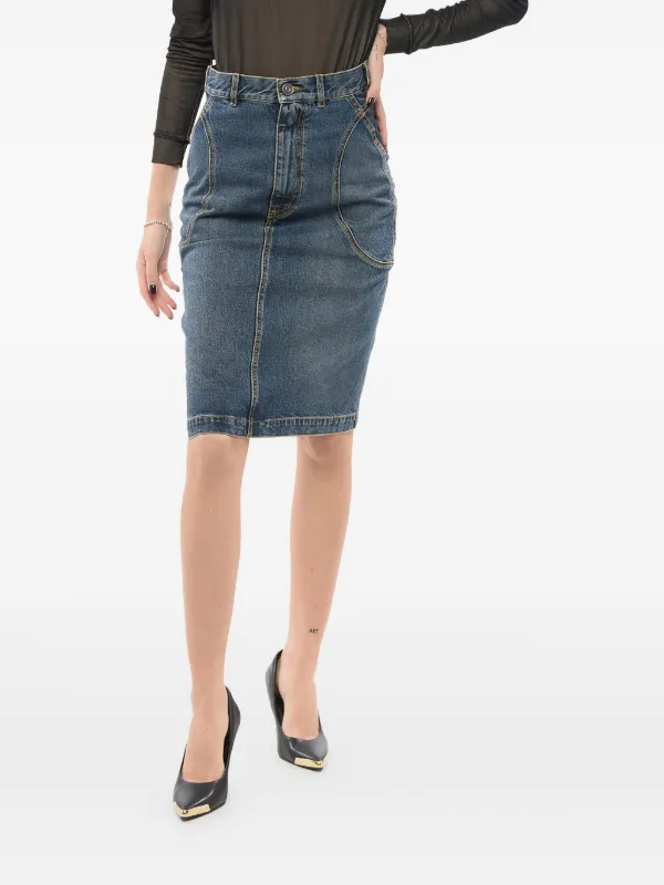Alaïa Panelled Denim Pencil Skirt | Blue | FARFETCH AO