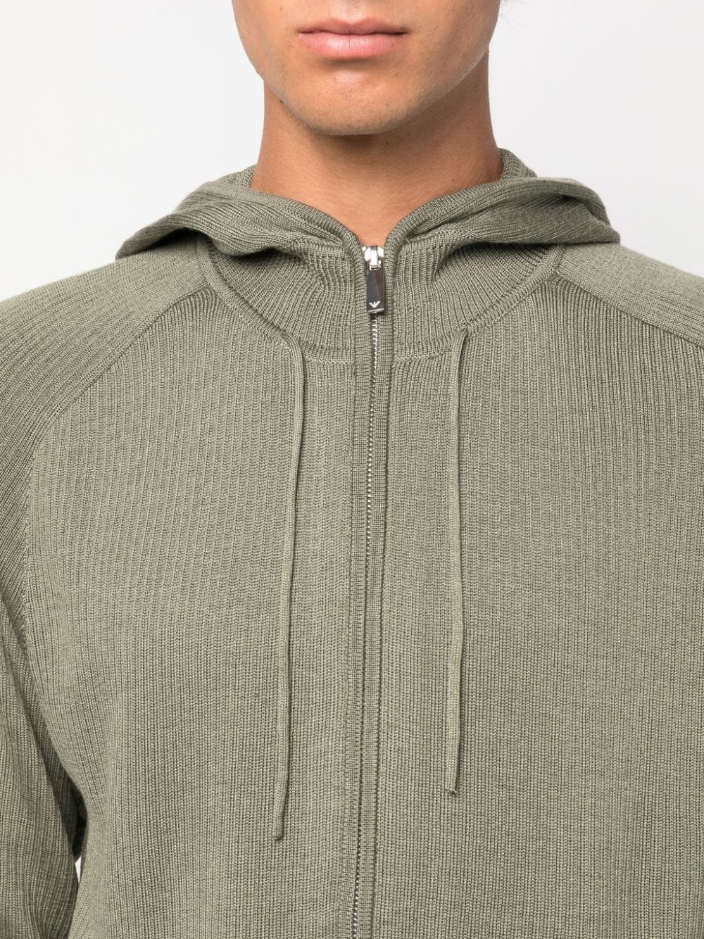 Shop Emporio Armani Ribbed-knit Zip-up Hoodie In Green