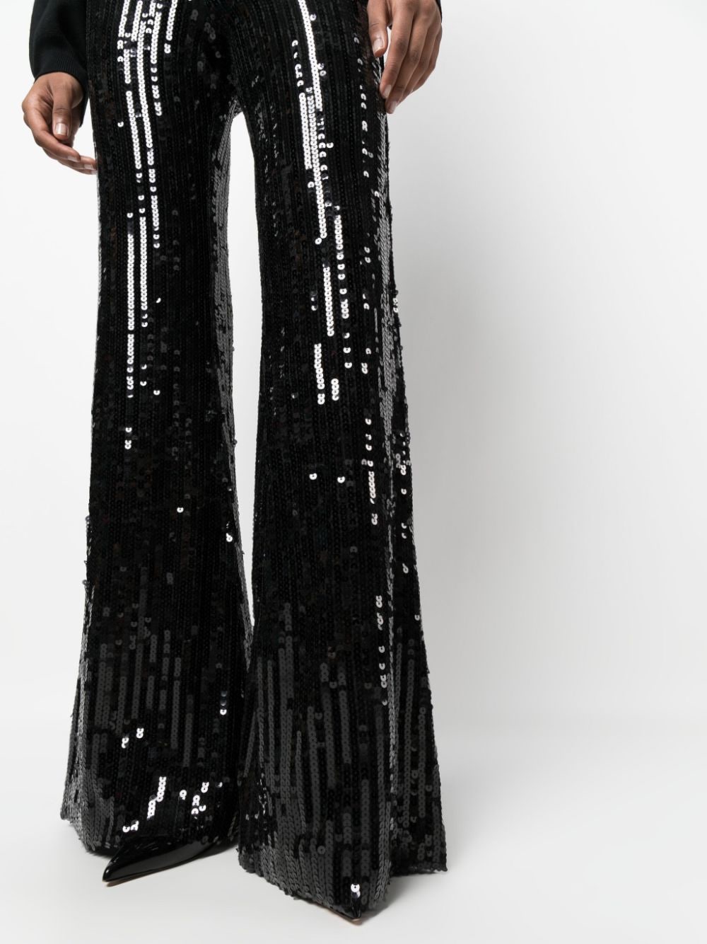 Shop Rotate Birger Christensen High-waisted Sequinned Flared Trousers In Black