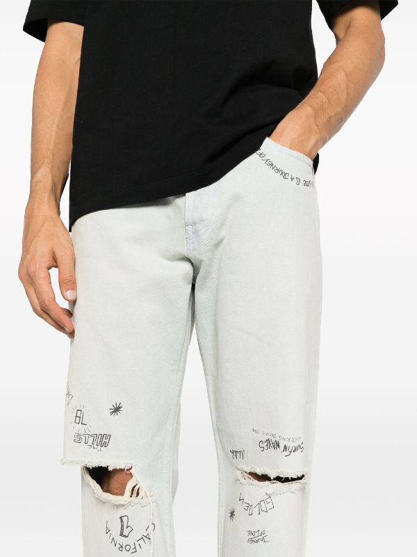 Golden Goose distressed-effect text-print straight-leg Jeans