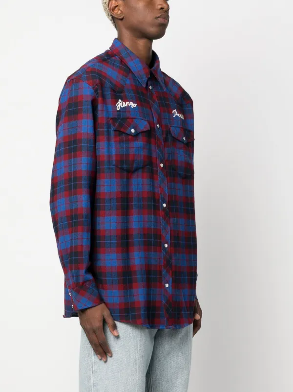 Kenzo plaid-check Pattern Shirt | Blue | FARFETCH JO