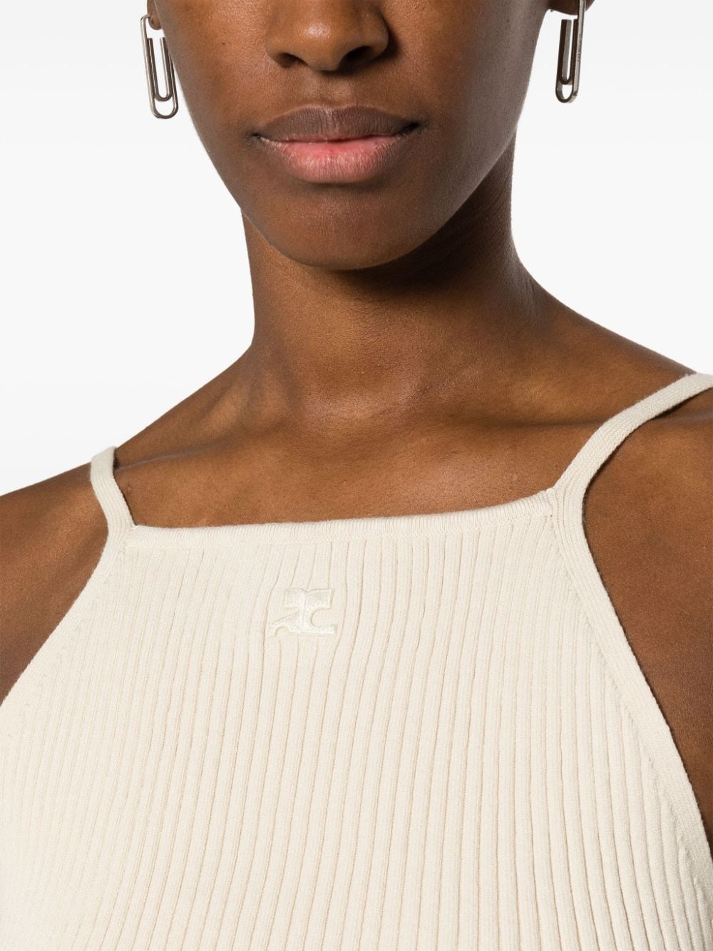 Shop Courrèges Logo-embroidered Ribbed Tank Top In Neutrals