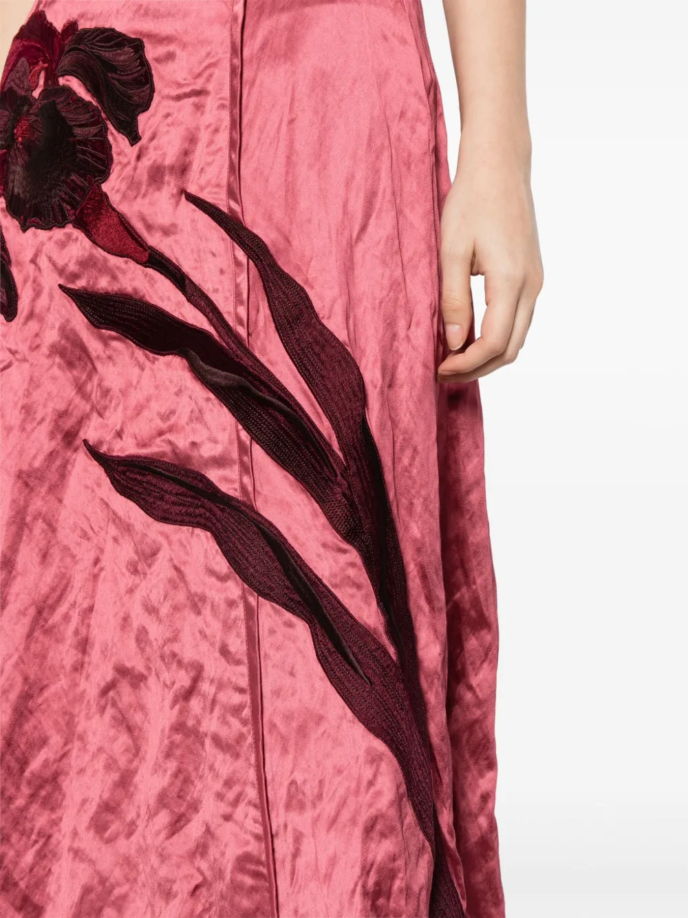 ERDEM FLORAL-APPLIQUÉ SATIN MIDI SKIRT