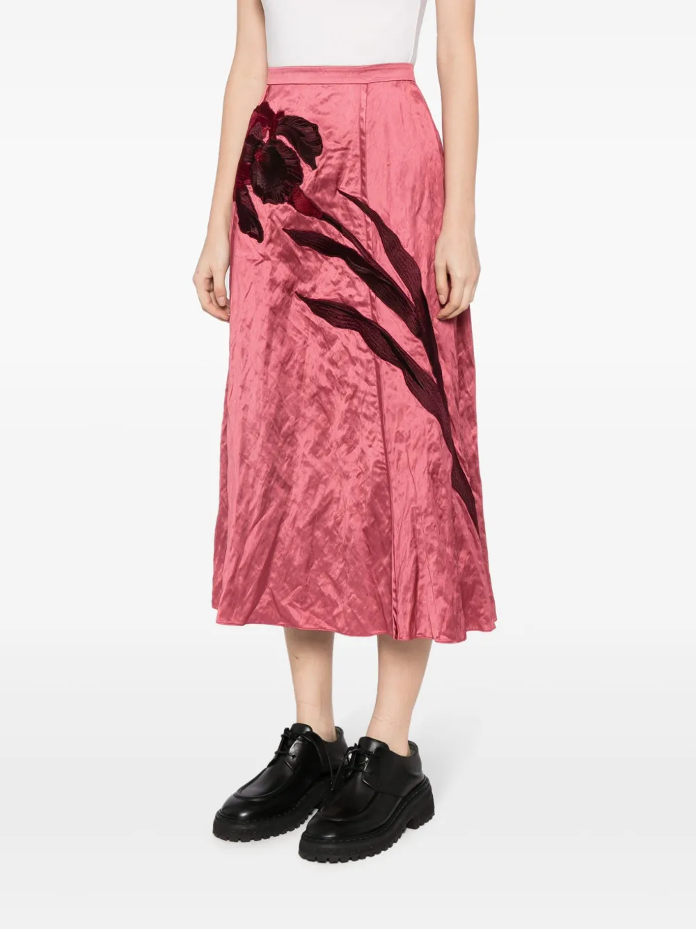 ERDEM FLORAL-APPLIQUÉ SATIN MIDI SKIRT