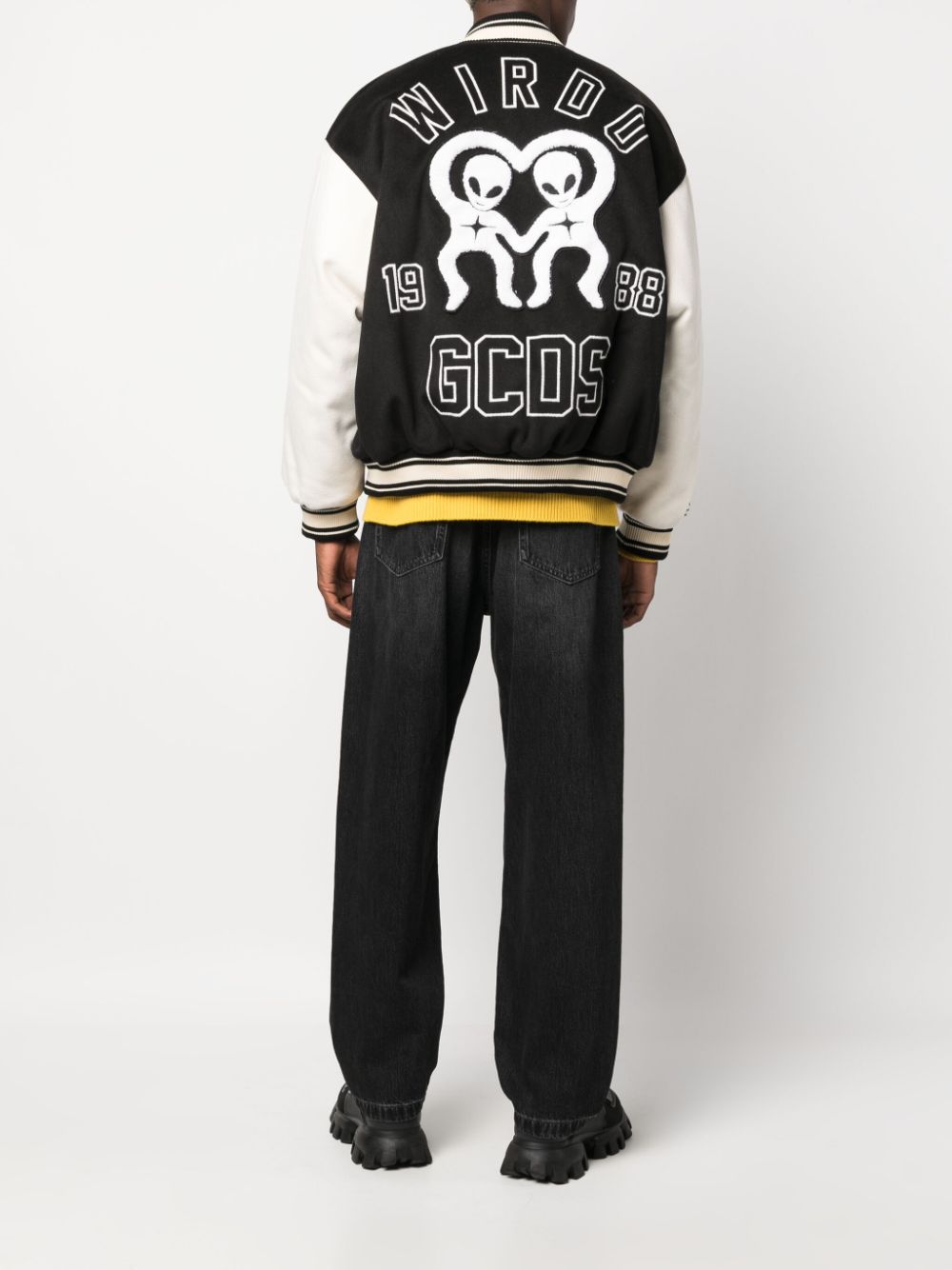 Shop Gcds Two-tone Logo-patch Bomber Jacket In Black