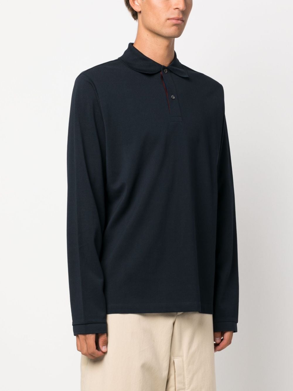 Shop Paul Smith Stripe-trim Cotton Polo Shirt In Blue