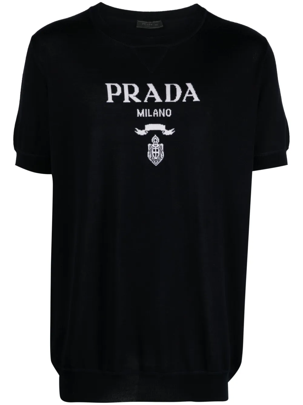 Pre-owned Prada Logo-intarsia Knitted Top In Black