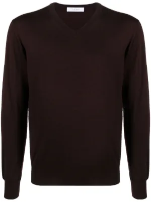 Cruciani Solid Red Knit Mid-Weight Silk V-Neck Sweater L (Eu