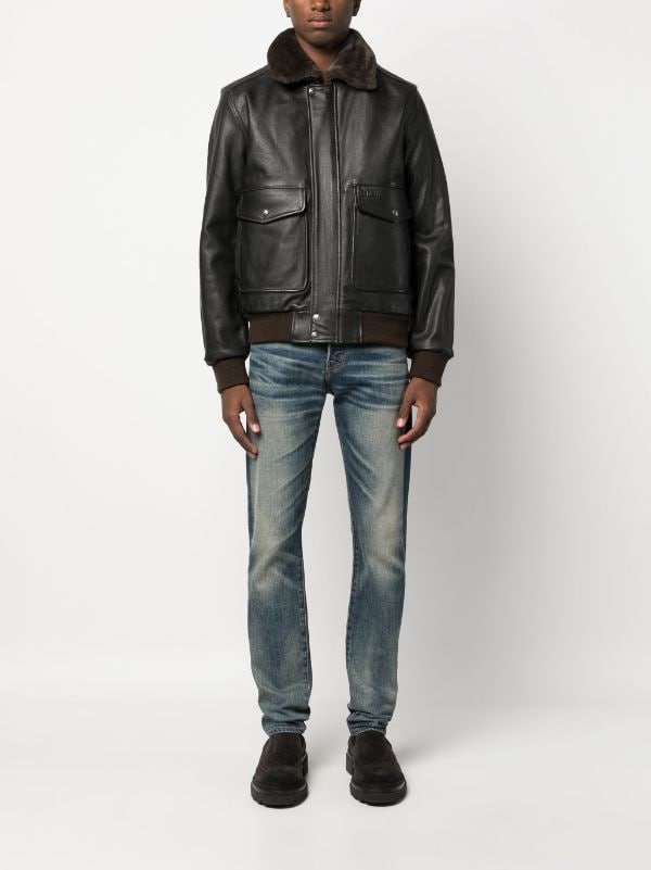 Schott spread-collar Leather Jacket - Farfetch