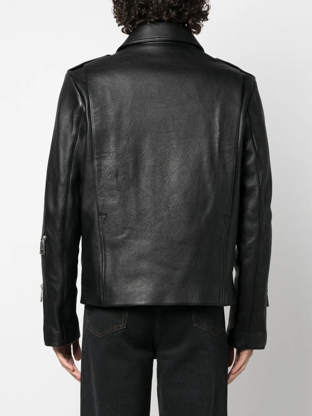 Shop Apc Notch Lapels Leather Biker Jacket In Black