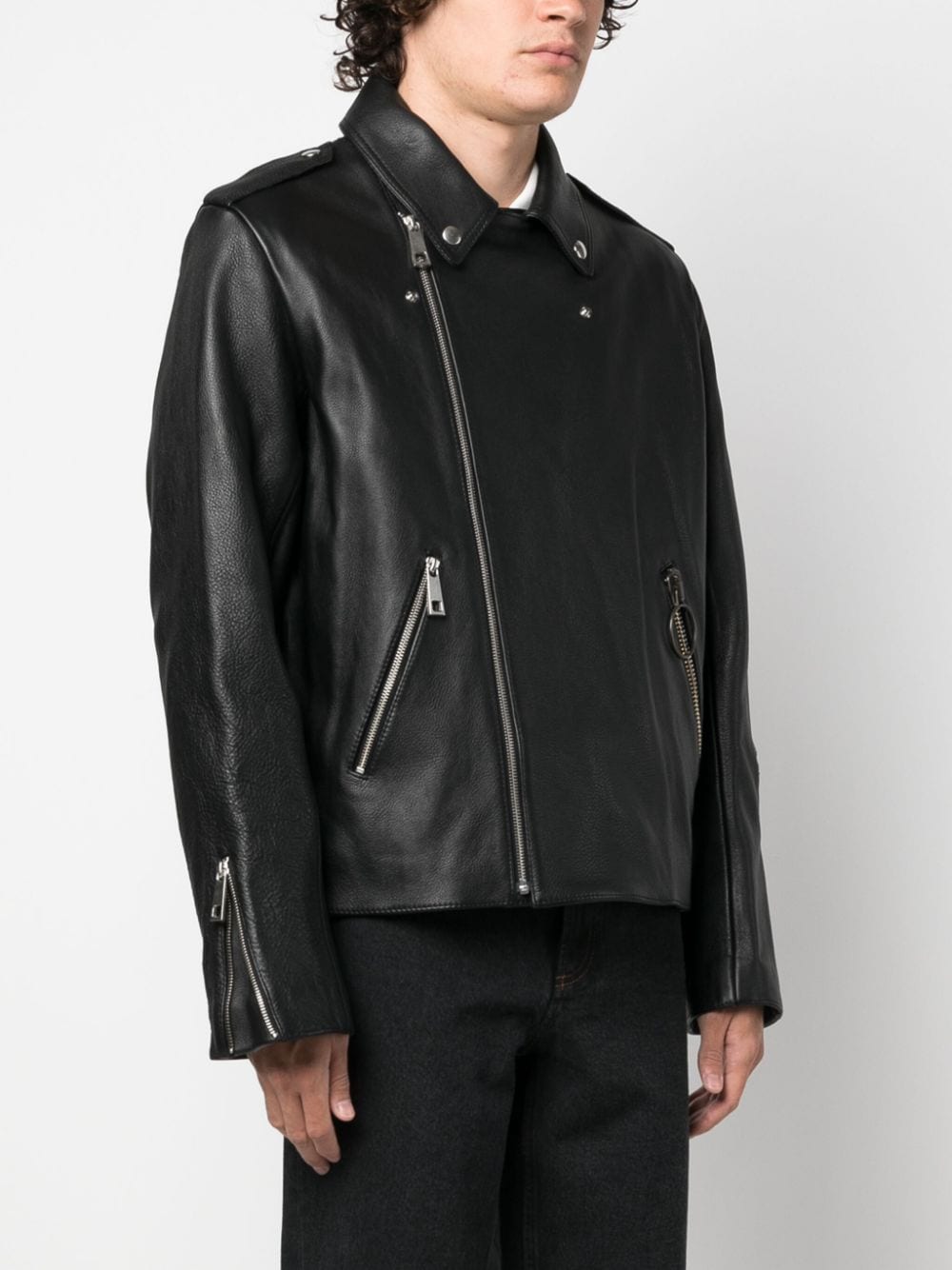 Shop Apc Notch Lapels Leather Biker Jacket In Black