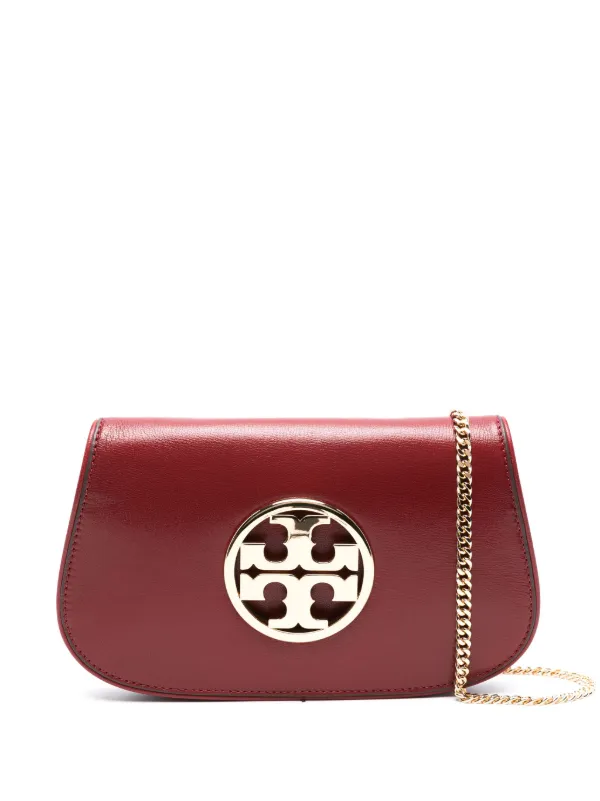 Tory Burch Double T plaque Leather Shoulder Bag Red FARFETCH CA