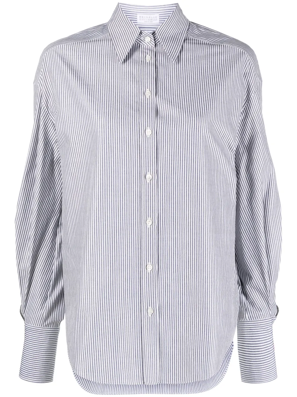 Brunello Cucinelli Tie-collar Striped Silk-cotton Shirt In White