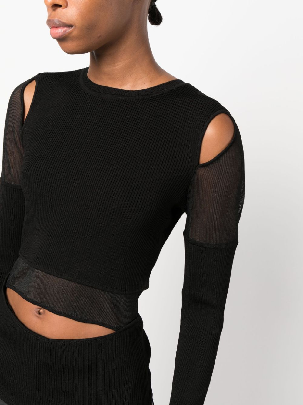 Shop Patrizia Pepe Cut-out Ribbed-knit Top In Black