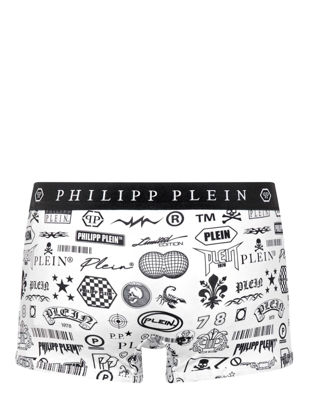 Shop Philipp Plein Logo-print Cotton-blend Boxer Briefs In White