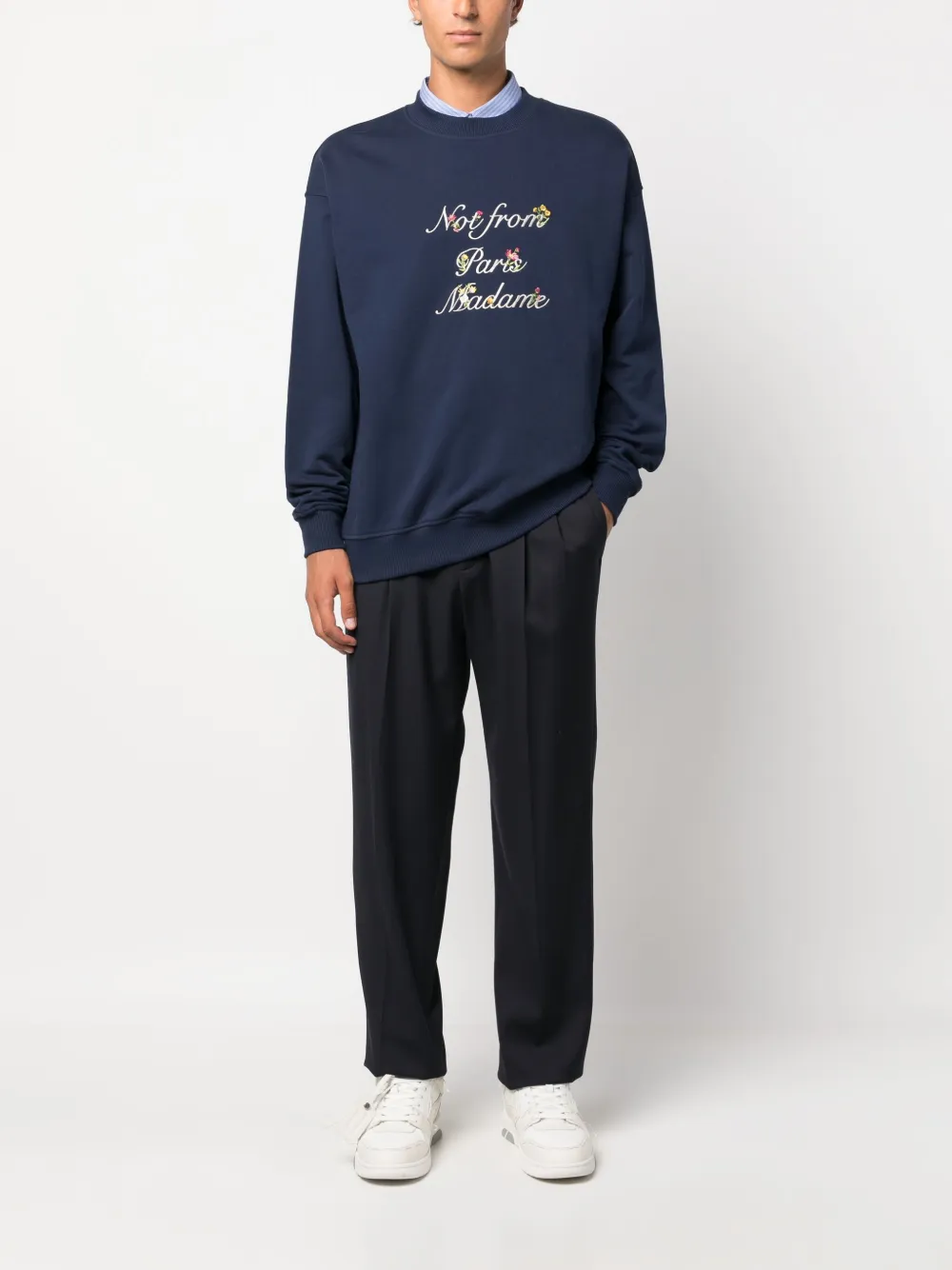Drôle De Monsieur slogan-embroidered cotton sweatshirt - Blauw