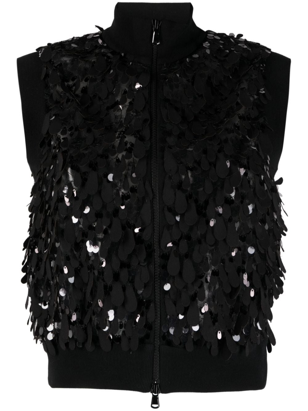 Brunello Cucinelli Jazz Drop Sequin Embellished Zip Vest In Black
