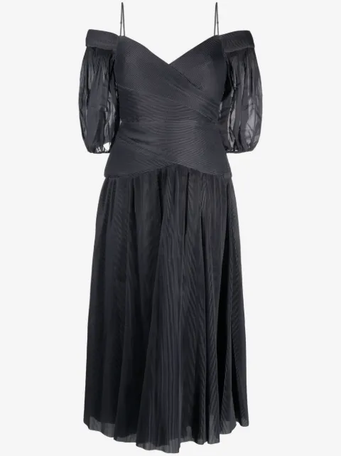ZIMMERMANN vestido midi con diseño plisado y hombros descubiertos
