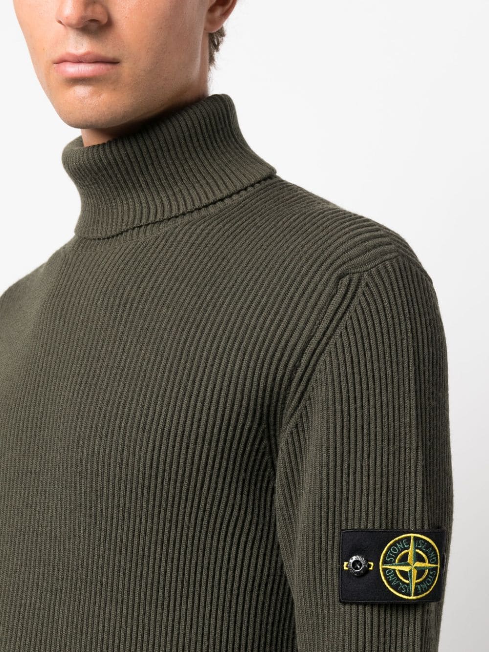 Shop Stone Island Compass-patch Ribbed-knit Jumper In Green