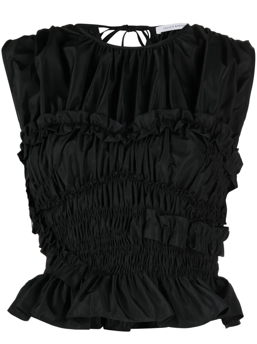 Cecilie Bahnsen Ruched Sleeveless Silk Top In Black