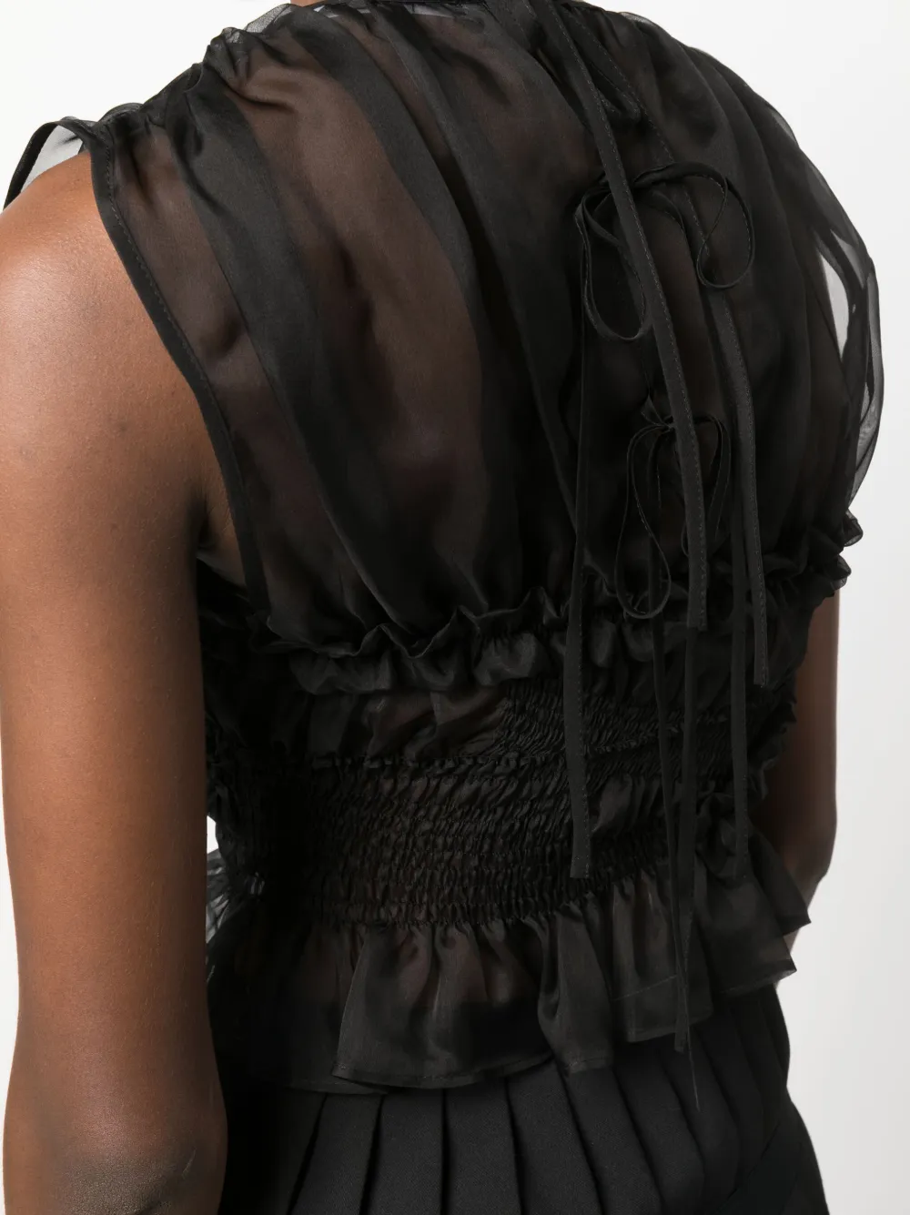 Cecilie Bahnsen Ruched Sleeveless Silk Top In Black