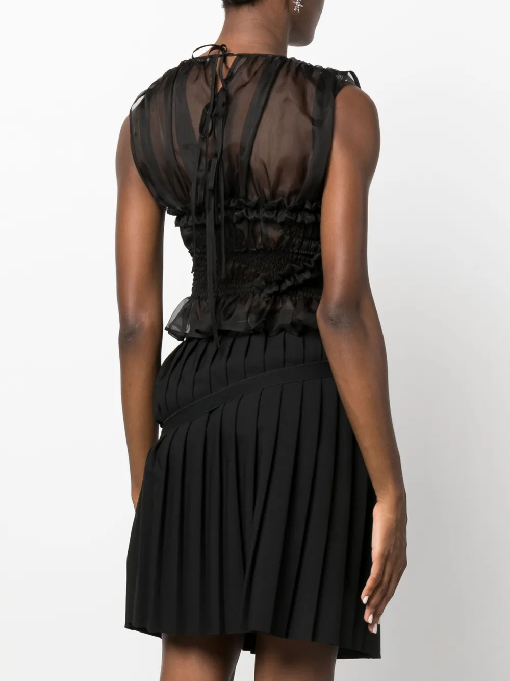 Cecilie Bahnsen Ruched Sleeveless Silk Top In Black